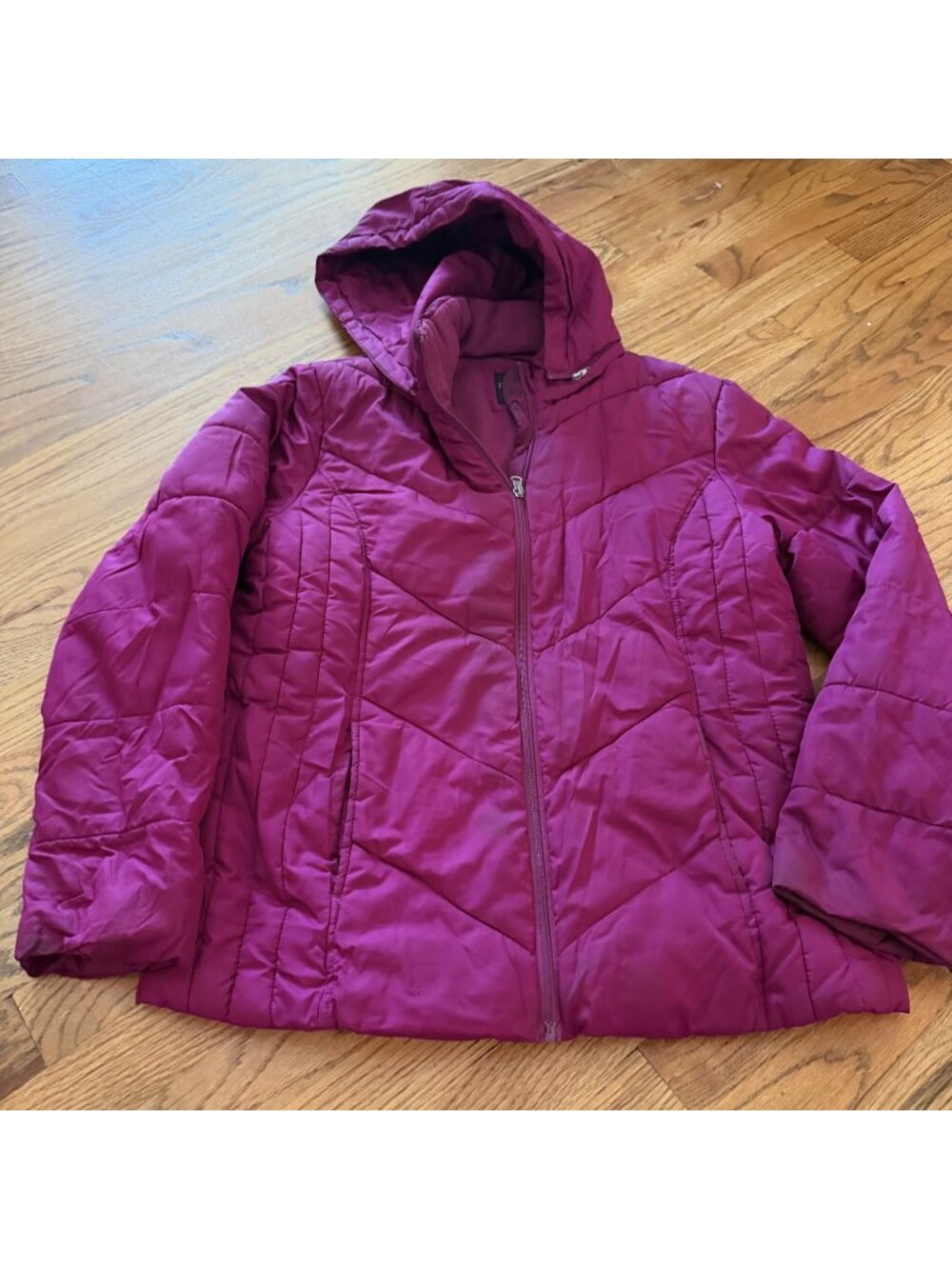 Faded Glory Womens Fushia Pink Hooded Puffer Jacket Medium 8-10